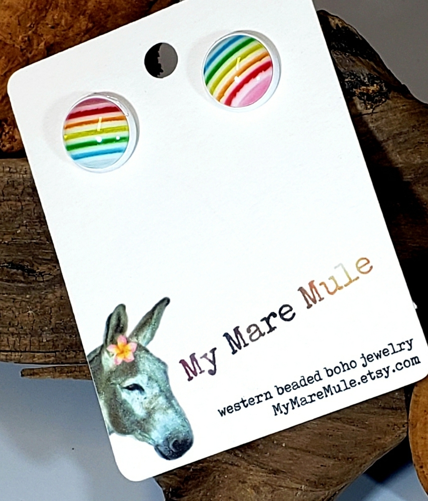 Super cute rainbow cabochons earrings